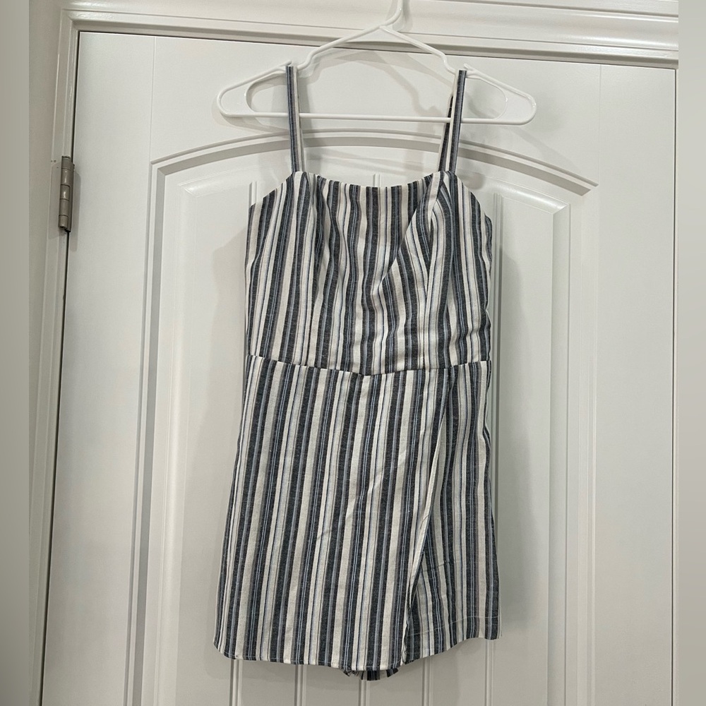 White, Blue, Striped Romper